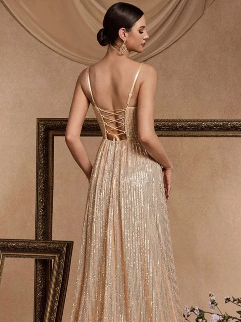 Robe demoiselle d'honneur champagne dorée