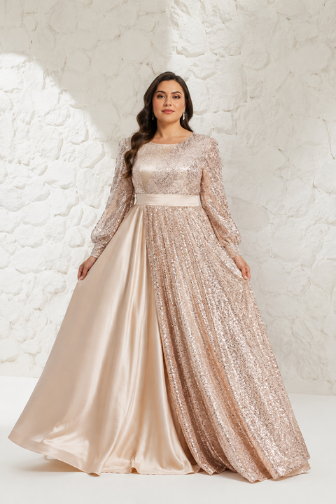 Robe dorée grande taille satinée