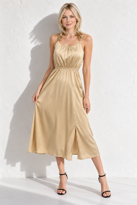 Robe champagne dorée midi