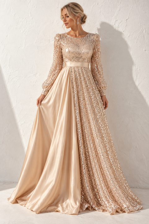 Robe dorée grande taille satinée