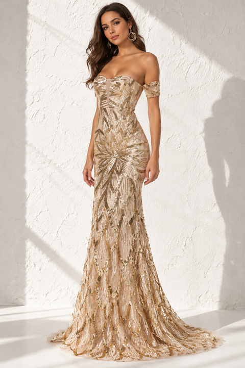 Robe bustier dorée de soirée