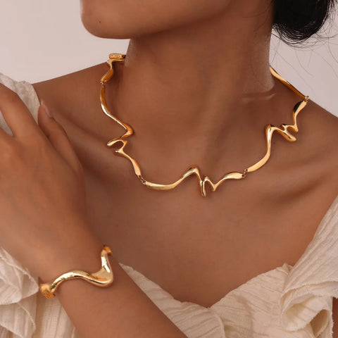 Parure dorée ondulé - Ensemble (2 pièces)