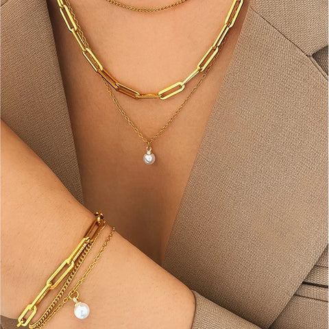 Parure dorée perle - Ensemble (2 pièces)