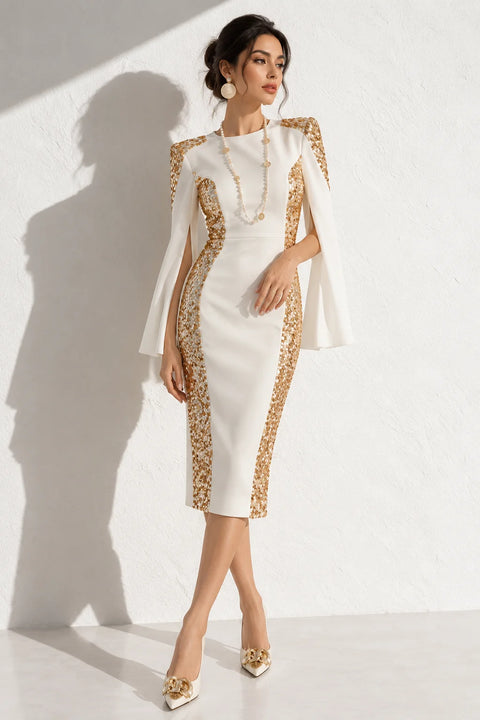 Robe de soirée blanche et dorée - Dorée / XS - Robe dorée
