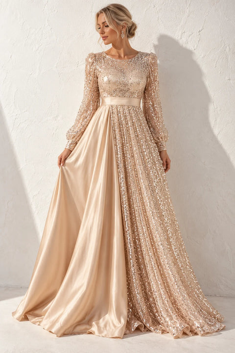 Robe dorée grande taille satinée - Champagne / XL - Robe dorée