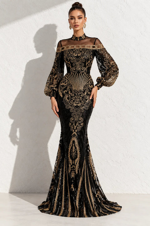 Robe noir et doré longue - Noir et dorée / S - Robe dorée