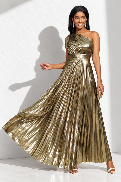 Robe plissée dorée cérémonie - Dorée / S - Robe dorée